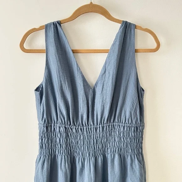 Vince Blue Smocked Tiered Midi Dress - Picture 2 of 16